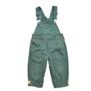 VTG Y2K Little Arizona Baby Toddler Green Denim Bib Overalls Size 24M Snap Legs